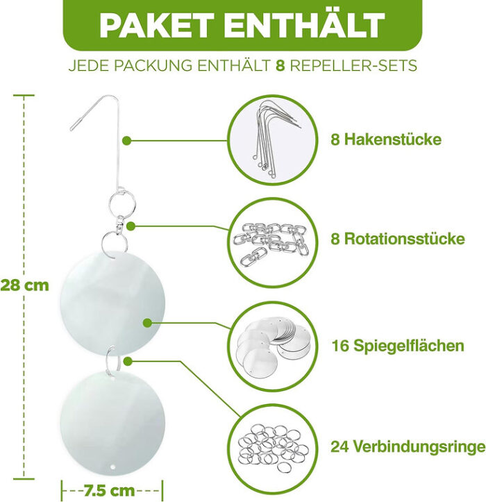 Plašič vtákov ISOTRONIC 84040 – obojstranné zrkadlové kotúče – kruh, 8x2ks