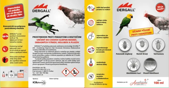 bez biocídov DERGALL® – Prostriedok proti parazitom pre hydinu, vtáky a plazy, bez biocídov