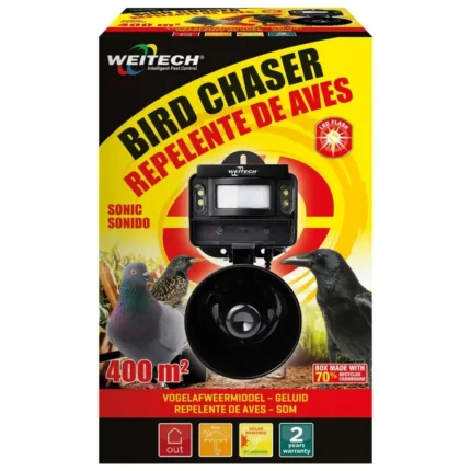 Akustický odpudzovač vtákov Weitech WK0108 Sonic s LED bleskom | 400 m²