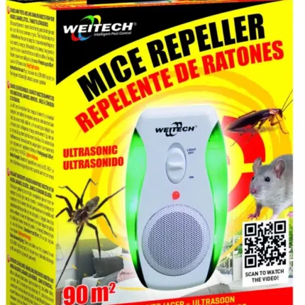 Ultrazvukový odpudzovač hlodavcov a hmyzu Weitech WK0190 s nočným svetlom 90 m²