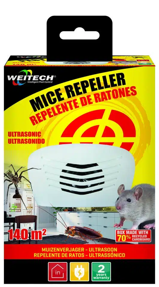 Ultrazvukový odpudzovač proti škodcom 140 m2 Weitech WK0220